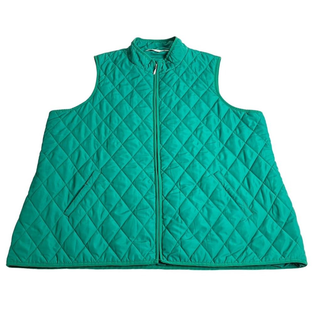 Coldwater Creek Quilted Vest Womens 3X Green Full Zip Plus Size Lightweight